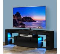 Meuble TV LED - DRIPEX - Noir - Contemporain - Avec tiroirs et étagère en verre trempé