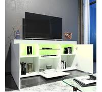 Meuble TV LED - DRIPEX - Surface brillante - Blanc - Moderne - Avec rangement