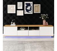 Meuble TV LED, Meuble TV Industriel,Moderne, Meuble TV 80 Pouces, Blanc 180