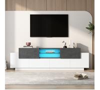 Meuble TV LED moderne buffet bas avec étagères verre, rangement multimédia gaming pour TV 80/75/70/65/55 pouces - Blanc+Gris
