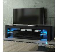Meuble TV LED Moderne Noir - DRIPEX - Table de rangement - Porte(s) et tiroir(s) - Verre trempé - Brillant