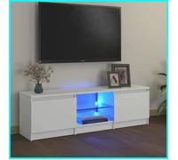 Meuble TV LED - VGEBY - 120x30x35,5 cm - Blanc - Design Contemporain - Eclairage RVB