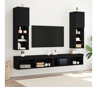 Meuble Tv Led Vidaxl 2 Pcs Chêne Noir 30,5x30x102 Cm Bois D'ingénierie Noir