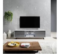 Selsey Lefyr - Meuble TV/Banc TV (Blanc Mat/Gris Brillant, 140 cm, éclairage LED)