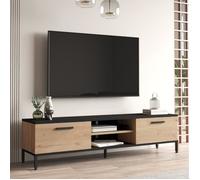 en.casa Meuble TV Lempäälä 2 portes – 2 rangements, 2 passages câble, 39×160×35 cm effet chêne noir