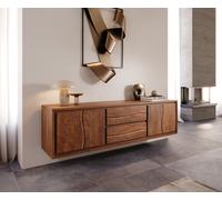Meuble-TV Live-Edge 200 cm acacia brun 4 portes 2 tiroirs flottants