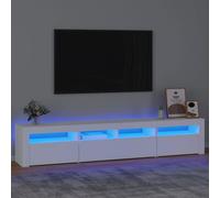Meuble TV Lot 3 pcs Blanc bois contreplaqué LED RGB 210x35x40 cm