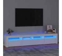 Meuble Tv Lot 3 Pcs Blanc Bois Contreplaqué Led Rgb 210x35x40 Cm Blanc
