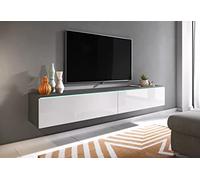 Meuble TV Lowboard D 140/180 cm, meuble TV, meuble TV flottant, blanc mat, éclairage LED en option (sans éclairage LED, 180 cm)