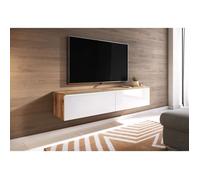 Meuble TV - Lowboard D- 140 cm effet chêne wotan / Blanc brillant avec LED Banc TV, Table TV Meuble de salon