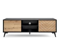 Meuble TV Lowboard Diamond 153x39x49cm Evoke Oak noir Avec Portes 4 Étagères