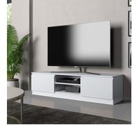 Meuble TV MALMO 140 cm Blanc - 2 armoires latérales fermées - design moderne