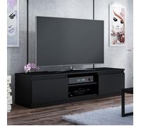 Meuble TV MALMO 140 cm Noir - 2 armoires latérales fermées - design moderne