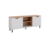 Meuble TV Marelle, 150x60cm avec 2 portes, Blanc/Chêne Artisan, Vicco 57837