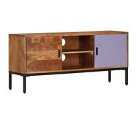 Meuble TV Armoire Basse Centre de Divertissement Meuble Stéréo Salon Salle de Séjour Marron Miel et Gris 110x30x50 cm Bois Massif d'Acacia