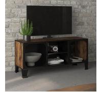 vidaXL Meuble TV Marron rustique 105x36x47 cm – Métal et MDF – 2 portes en maille