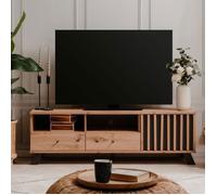 Calicosy Meuble TV 1 Porte, 2 Tiroirs et 2 Niches - Décor Chêne Artisan et Gris Anthracite Lublin - Design Contemporain - Panneaux de Particules pour Salon - L138 x H44 x l40 cm