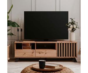 Meuble TV - MEDAN - 1 porte + 2 tiroirs - Chêne artisan et anthracite