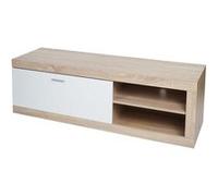 Meuble TV HWC-L33 Bois 43x140x41cm Compartiment de rangement imitation chêne, blanc