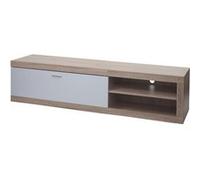 Meuble TV HWC-L33, Table de télévision Table basse Armoire TV Commode, bois 43x180x41cm Compartiment de rangement, aspect chêne, blanc