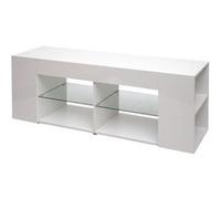 Meuble TV HWC-L36, Table de télévision Table basse Armoire TV Commode, bois 50x144x40cm Compartiment de rangement, blanc brillant