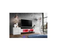 Meuble TV Merano Komodee - LED RGB - Facedes et Corps en Blanc - Version 1 - 230cm x 53cm x 35cm