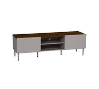 Meuble TV métal et décor bois 2 portes 140cm gris et noyer - Ashton