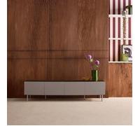 Meuble TV métal et décor bois 4 portes 180cm gris et noyer - Ashton
