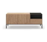 Meuble TV, Meuble de salon aspect bois avec 2 portes et 1 tiroir coloris naturel et noir, pieds en métal coloris noir - Longueur 140 x Profondeur 42 x Hauteur 55 cm - PEGANE - Noir G