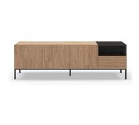 PEGANE Meuble TV, Meuble de Salon Aspect Bois avec 3 Portes et 1 tiroir, Pieds en métal Coloris Noir -Longueur 180 x Profondeur 42 x Hauteur 55 cm
