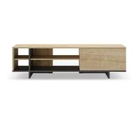 PEGANE Meuble TV, Meuble de Salon avec 1 Porte et 4 niches Aspect Bois Coloris chêne, Noir - Longueur 160 x Profondeur 35,60 x Hauteur 44 cm