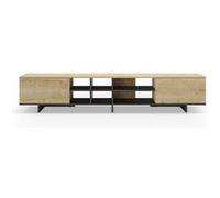 Meuble TV, meuble de salon avec 2 portes aspect bois coloris noir, chêne - Longueur 230 x Profondeur 35,60 x Hauteur 44 cm - PEGANE - Noir G