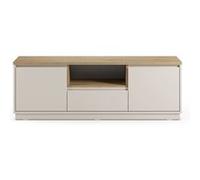 PEGANE Meuble TV, Meuble de Salon avec 2 Portes et 1 tiroir Aspect Bois Coloris Blanc, chêne - Longueur 161 x Profondeur 40 x Hauteur 55 cm