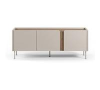 PEGANE Meuble TV, Meuble de Salon avec 3 Portes Aspect Bois Coloris crème, chêne et Pieds en métal - Longueur 140 x Profondeur 35 x Hauteur 53 cm