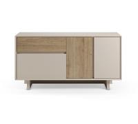 PEGANE Meuble TV, Meuble de Salon avec 3 Portes et 1 tiroir Aspect Bois Coloris chêne -Longueur 146 x Profondeur 45 x Hauteur 76,50 cm
