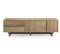 Meuble TV, meuble de salon avec 3 portes et 2 tiroirs aspect bois coloris chêne - Longueur 180 x Profondeur 45 x Hauteur 55,30 cm - -