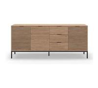 Meuble TV, meuble de salon avec 3 tiroirs et 3 portes aspect bois coloris naturel, pieds en métal coloris noir -Longueur 180 x Profondeur 40 x Hauteur 80 cm - PEGANE - Noir G