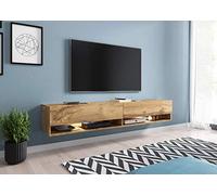 Meuble TV/Meuble de Salon - AXE - 180 cm - Style Industriel - 2 Compartiments fermés - 2 Niches Ouvertes - Chêne wotan - sans LED