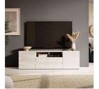 Meuble TV / Meuble de salon - BROS - 140 cm - blanc mat / blanc brillant - sans LED - 2 niches ouvertes - 4 compartiments fermés