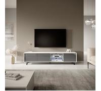 Meuble tv / Meuble de salon - GLAM - 175 cm - blanc mat / gris brillant - grande capacité de rangement - éclairage LED