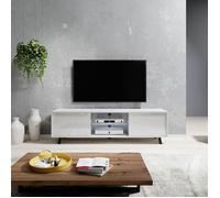 Meuble tv / Meuble de salon - LEFYR - 140 cm - blanc mat / blanc brillant - grande capacité de rangement - éclairage LED