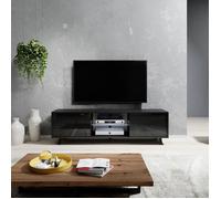 Meuble tv / Meuble de salon - LEFYR - 140 cm - noir mat / noir brillant - grande capacité de rangement - éclairage LED