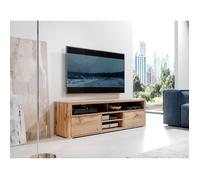 Meuble TV / Meuble de salon - MARIO - 140 cm - effet chêne wotan - sans LED - 4 niches ouvertes - 2 compartiments fermés