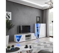 Meuble TV Meuble de salon Moderne Meuble Lowboard Blanc Vitrine