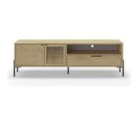 PEGANE Meuble TV, Meuble de Salon rectangulaire Aspect Bois Coloris chêne et métal Coloris Noir - Longueur 164 x Profondeur 35 x Hauteur 50,50 cm