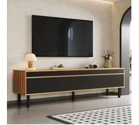Meuble TV, meuble de sol à quatre portes, deux compartiments, pieds en bois massif, noir et couleur bois original, longueur 170 cm