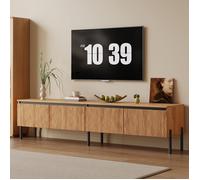 Meuble TV Meuble Tele avec 4 Portes Ondulées Espace de Rangement Fermé avec évidement de Câble Pieds en Métal 180 x 35 x 43 cm