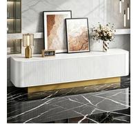 Meuble TV - Meuble TV 170 cm - Blanc design arrondi - 3 portes rainurées - Étagère réglable & passe-câbles