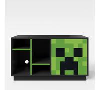 Meuble tv minecraft avec led et passage de câbles - 4 niches et porte noir - creeper TU