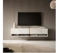 Selsey MIRRGO - Meuble TV 140 cm marbre Blanc avec Insert d'or